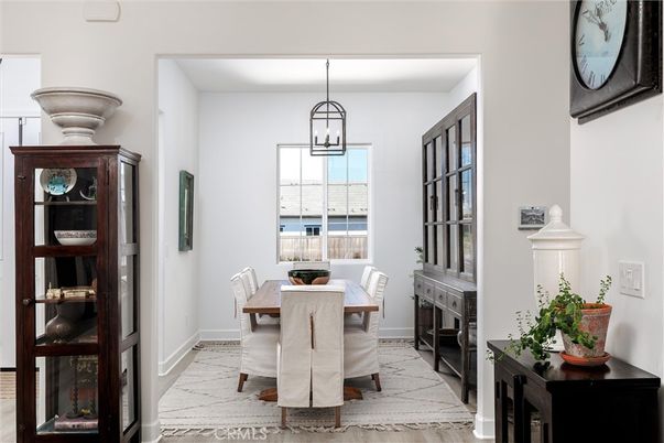 Dining room, Interior, Pendant Lights, Wood Texture Flooring