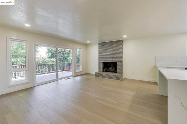 Empty room, Fireplace, Interior, Recessed Lighting, Wood Texture Flooring