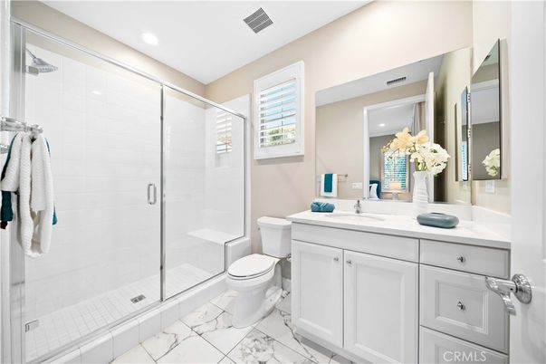 Bathroom, Glass Shower, Interior, Marble, Recessed Lighting