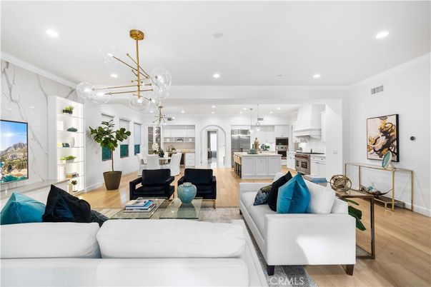 Interior, Kitchen, Living room, Pendant Lights, Recessed Lighting, Stainless Steel Appliances, Wood Texture Flooring