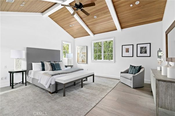 Bedroom, Interior, Recessed Lighting, Wooden Ceilings, Wood Texture Flooring