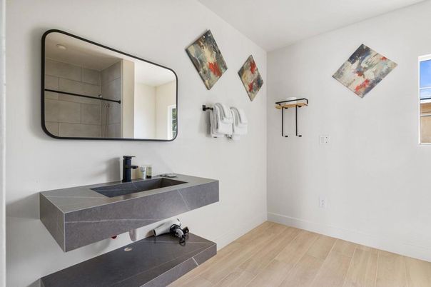 Bathroom, Dual Sink Vanities, Interior, Wood Texture Flooring