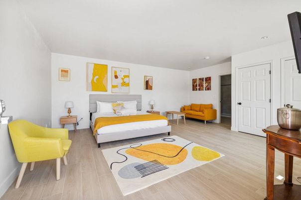Bedroom, Interior, Recessed Lighting, Wood Texture Flooring