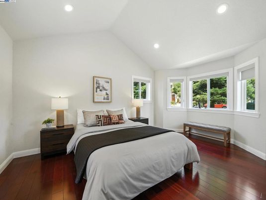 Bedroom, Interior, Recessed Lighting, Wood Texture Flooring