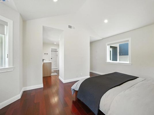 Bedroom, Interior, Recessed Lighting, Wood Texture Flooring