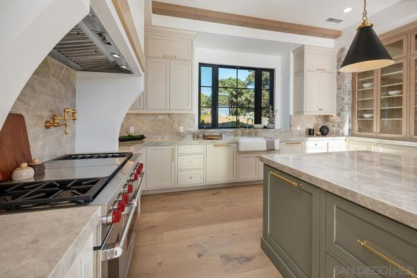 Interior, Kitchen, Pendant Lights, Recessed Lighting, Stainless Steel Appliances, Wooden Beams, Wood Texture Flooring