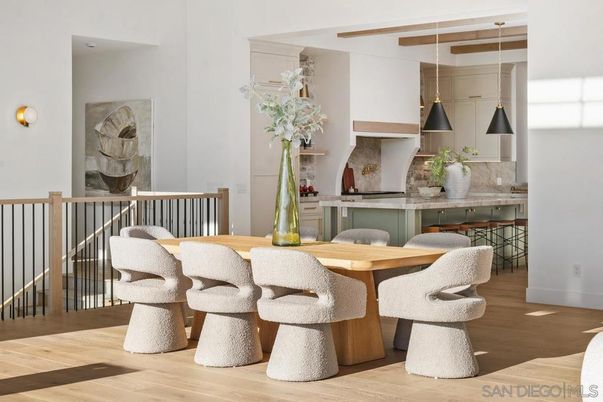 Dining room, Interior, Pendant Lights, Wood Texture Flooring