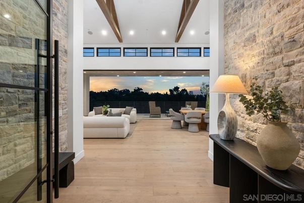 Interior, Living room, Recessed Lighting, Stone Walls, Wooden Beams, Wood Texture Flooring