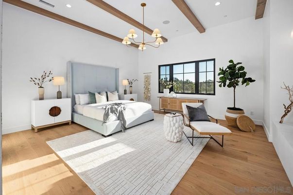 Bedroom, Interior, Pendant Lights, Recessed Lighting, Wooden Beams, Wood Texture Flooring