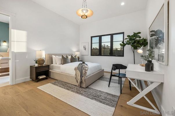 Bedroom, Interior, Pendant Lights, Recessed Lighting, Wood Texture Flooring