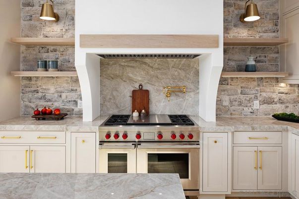 Interior, Kitchen, Stainless Steel Appliances, Stone Walls