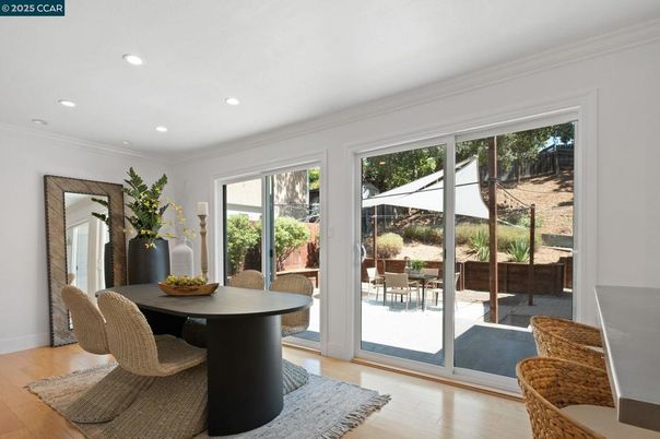 Dining room, Interior, Recessed Lighting, Wood Texture Flooring