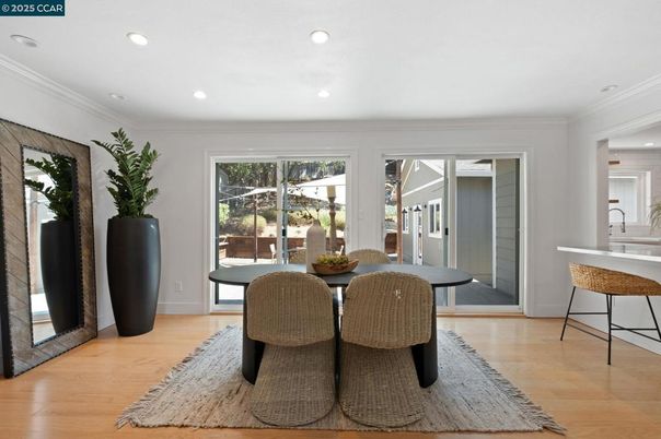 Dining room, Interior, Recessed Lighting, Wood Texture Flooring