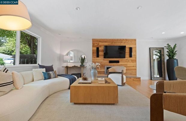 Interior, Living room, Recessed Lighting, Wood Texture Flooring, Wooden Walls