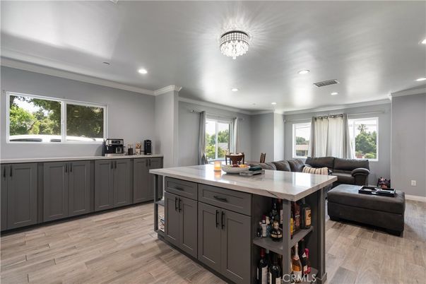 Interior, Kitchen, Living room, Recessed Lighting, Wood Texture Flooring