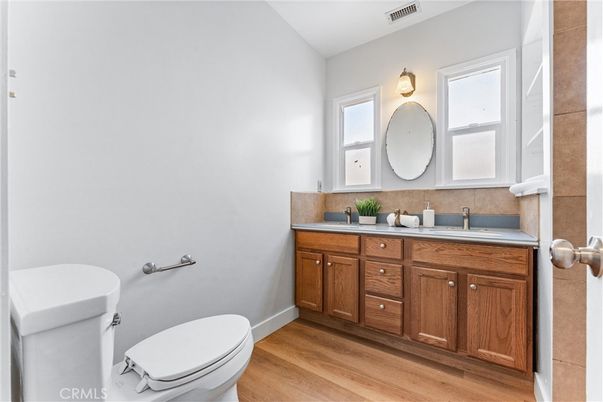 Bathroom, Dual Sink Vanities, Interior, Wood Texture Flooring