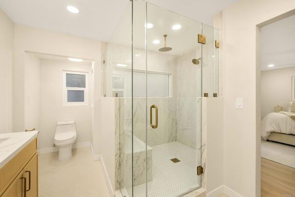 Bathroom, Bedroom, Glass Shower, Interior, Marble Walls, Recessed Lighting