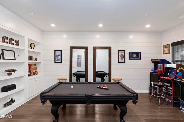 Billiard Table, Game Room, Interior, Recessed Lighting, Wood Texture Flooring