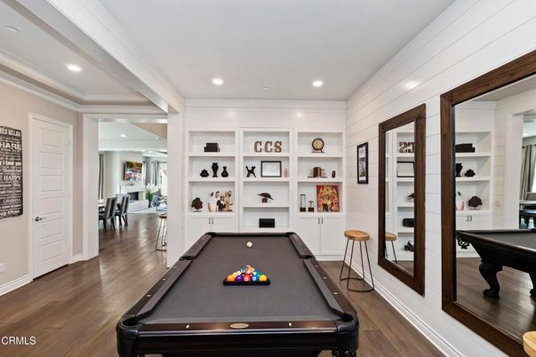 Billiard Table, Game Room, Interior, Recessed Lighting, Wood Texture Flooring