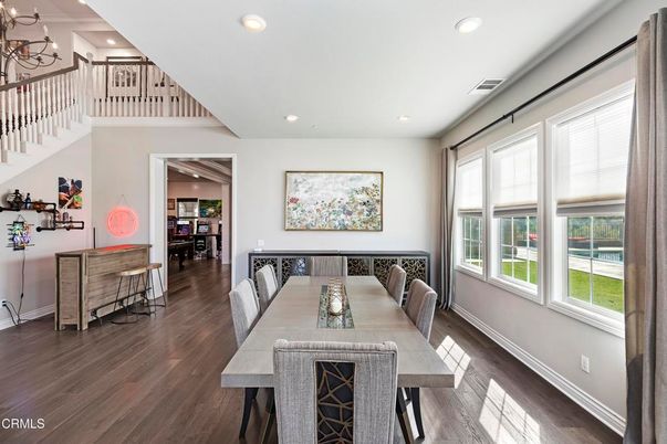 Dining room, Interior, Recessed Lighting, Wood Texture Flooring