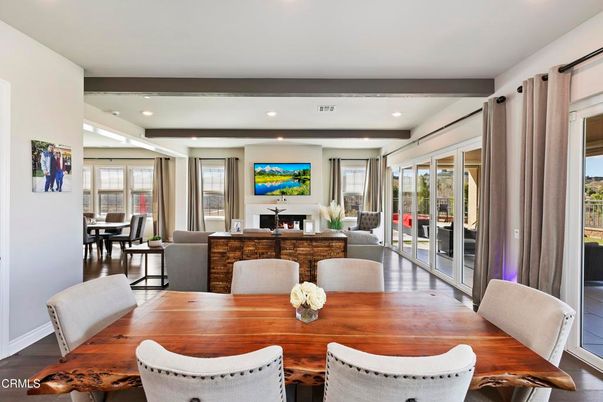 Dining room, Interior, Living room, Recessed Lighting, Wood Texture Flooring