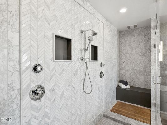 Bathroom, Interior, Marble Walls, Recessed Lighting