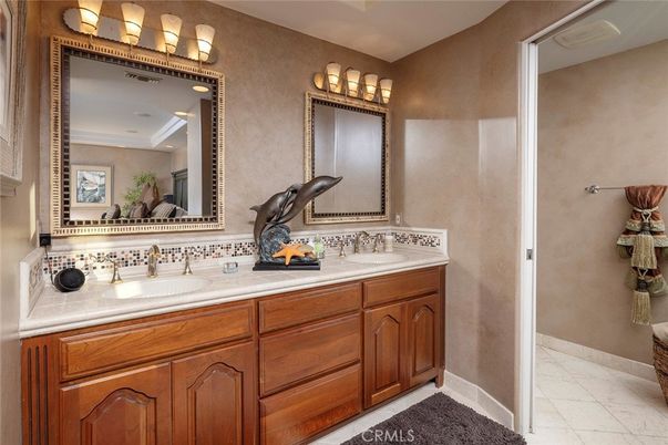 Bathroom, Dual Sink Vanities, Interior, Recessed Lighting, Tile Countertops