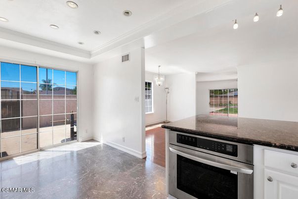 Chandelier, Empty room, Interior, Kitchen, Recessed Lighting, Stainless Steel Appliances