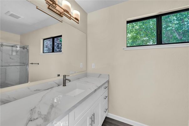 Bathroom, Interior, Marble Walls, Wood Texture Flooring