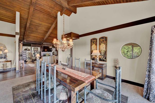 Chandelier, Dining room, Interior, Wooden Beams, Wooden Ceilings, Wood Texture Flooring