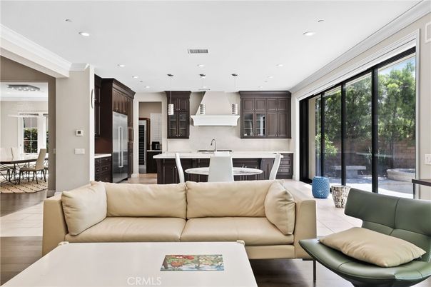 Dining room, Interior, Kitchen, Living room, Pendant Lights, Recessed Lighting, Stainless Steel Appliances, Wood Texture Flooring
