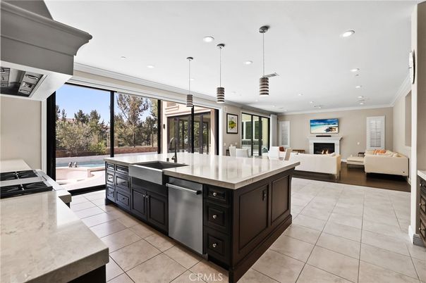 Dining room, Fireplace, Interior, Kitchen, Living room, Pendant Lights, Recessed Lighting, Stainless Steel Appliances