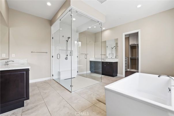 Bathroom, Dual Sink Vanities, Glass Shower, Interior, Recessed Lighting