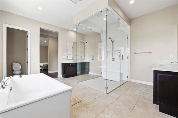 Bathroom, Dual Sink Vanities, Glass Shower, Interior, Recessed Lighting