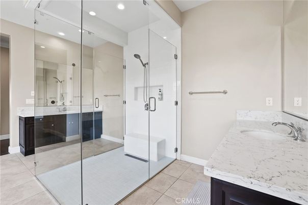 Bathroom, Dual Sink Vanities, Glass Shower, Interior, Recessed Lighting