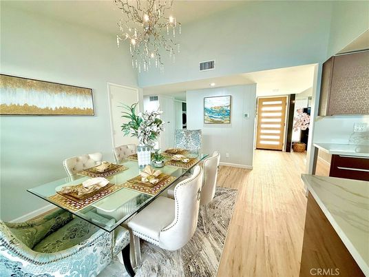 Chandelier, Dining room, Interior, Wood Texture Flooring