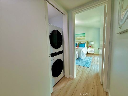 Bedroom, Interior, Utility Closets, Washer, Wood Texture Flooring