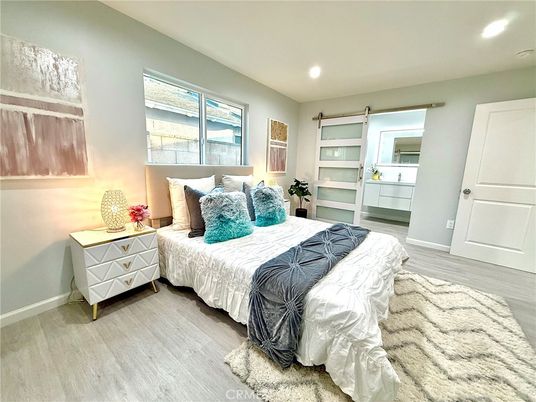 Bedroom, Interior, Recessed Lighting, Wood Texture Flooring