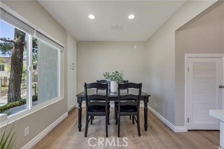 Dining room, Interior, Recessed Lighting, Wood Texture Flooring