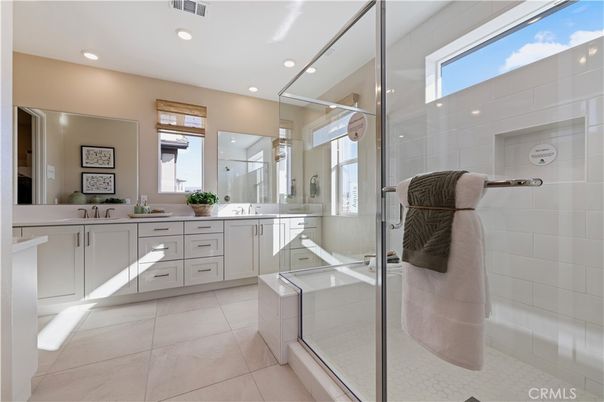 Bathroom, Dual Sink Vanities, Glass Shower, Interior, Recessed Lighting