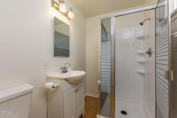 Bathroom, Glass Shower, Interior, Wood Texture Flooring