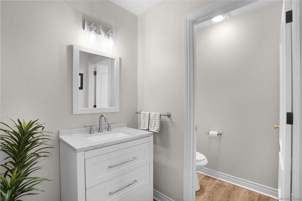 Bathroom, Interior, Recessed Lighting, Wood Texture Flooring