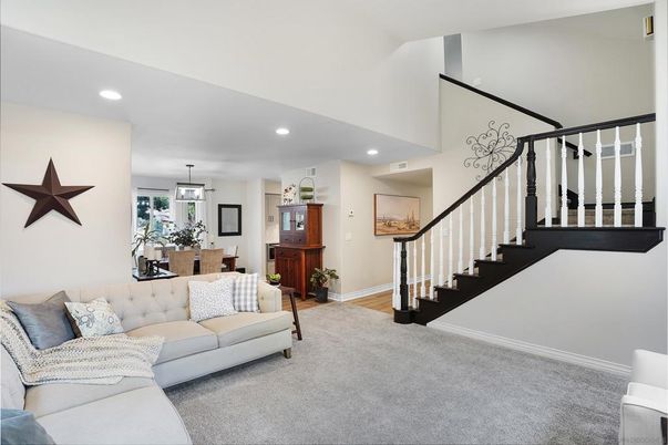 Dining room, Interior, Living room, Pendant Lights, Recessed Lighting, Wood Texture Flooring