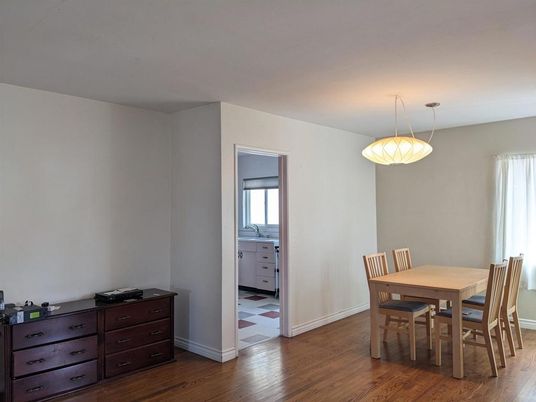 Dining room, Interior, Pendant Lights, Wood Texture Flooring