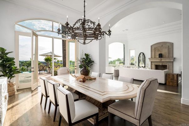 Chandelier, Dining room, Fireplace, Interior, Living room, Wood Texture Flooring
