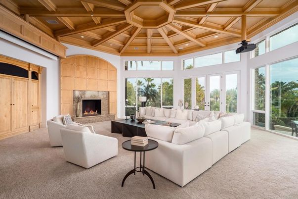 Fireplace, Interior, Living room, Recessed Lighting, Wooden Beams, Wooden Ceilings
