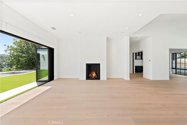 Empty room, Fireplace, Interior, Recessed Lighting, Wood Texture Flooring