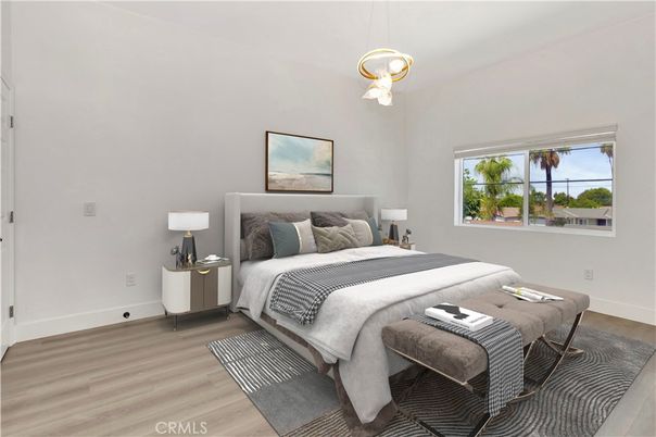 Bedroom, Interior, Pendant Lights, Wood Texture Flooring