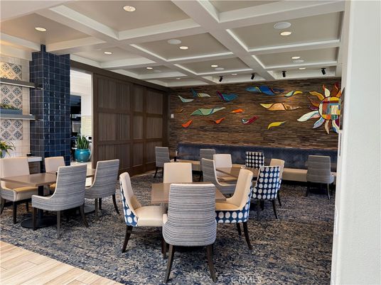 Dining room, Interior, Recessed Lighting, Stone Walls, Wood Texture Flooring