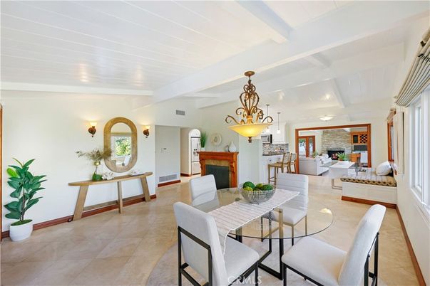 Dining room, Fireplace, Interior, Living room, Pendant Lights